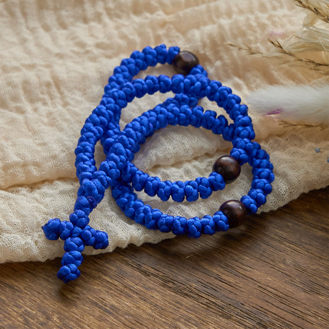 Christianartworkshop Blue & Black Cross 100 Blessing Knots String Necklace: Cherished Symbol of Holy Blessing - image 4
