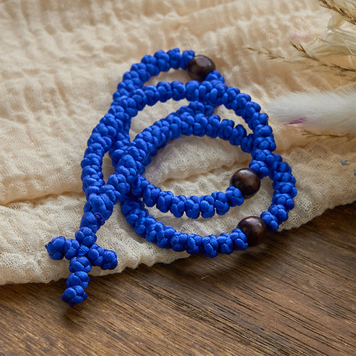 Christianartworkshop Blue & Black Cross 100 Blessing Knots String Necklace: Cherished Symbol of Holy Blessing - image 4