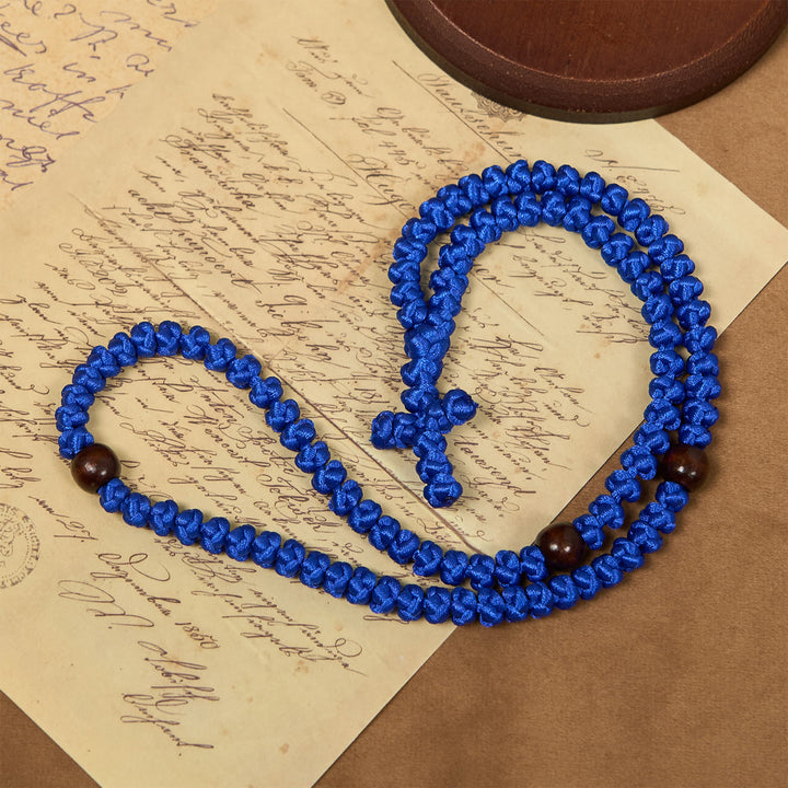 Christianartworkshop Blue & Black Cross 100 Blessing Knots String Necklace: Cherished Symbol of Holy Blessing - image 3