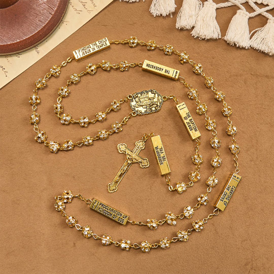 Christianartworkshop Our Lady of Fátima & Crucifix of 8 mm Round Golden Metal Gems Alloy Chain Rosary - image 8