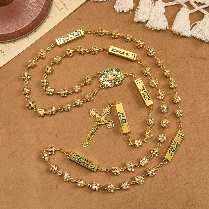 Christianartworkshop Our Lady of Fátima & Crucifix of 8 mm Round Golden Metal Gems Alloy Chain Rosary - image 8