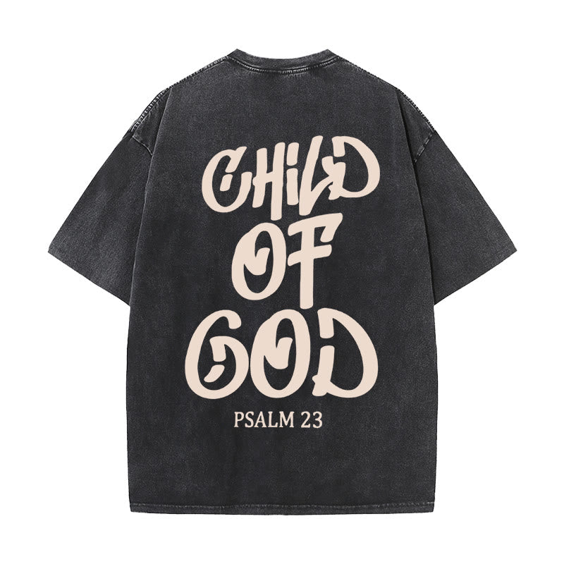 Christianartworkshop Chic Spiritual Child of God Psalm 23 Unisex Washed T-Shirt - Black - 5XL - image 3