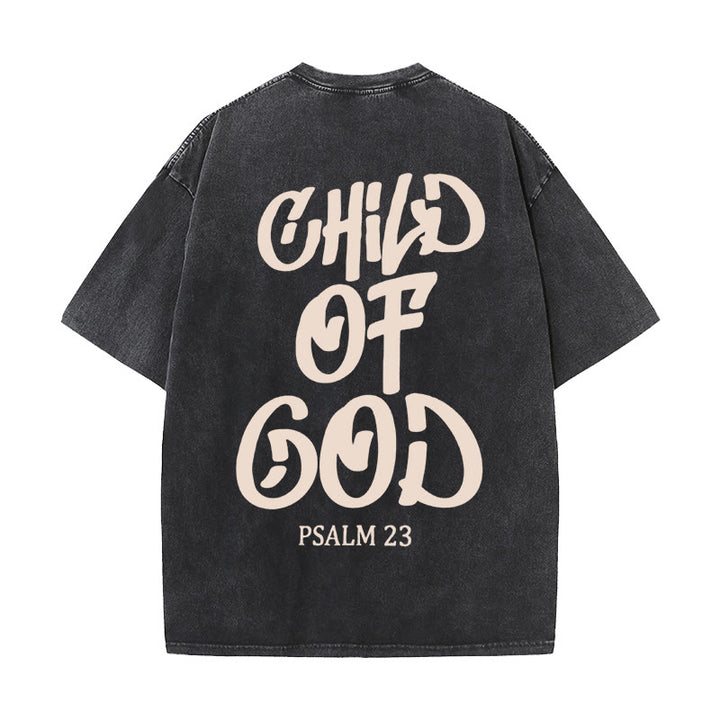 Christianartworkshop Chic Spiritual Child of God Psalm 23 Unisex Washed T-Shirt - Black - 5XL - image 3