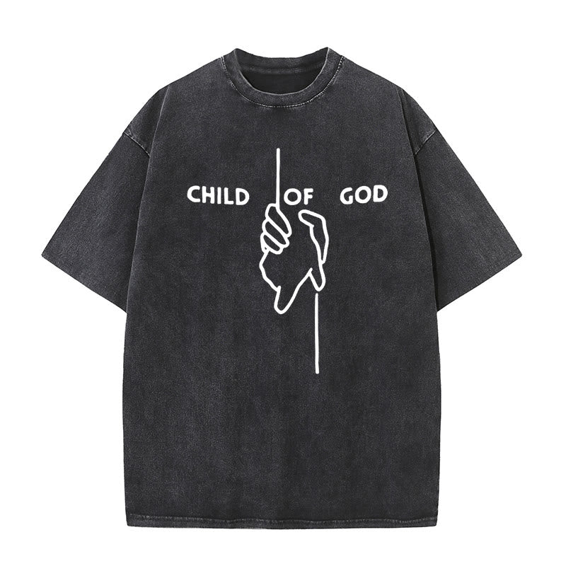 Christianartworkshop Artistic Child of God Unisex Washed T-Shirt: Hand - Cross Design and Eternal Faith - Black - 5XL - image 1