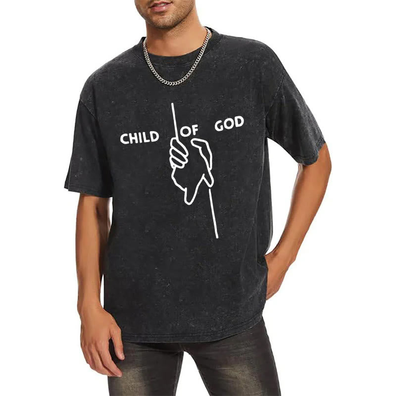 Christianartworkshop Artistic Child of God Unisex Washed T-Shirt: Hand - Cross Design and Eternal Faith - image 2