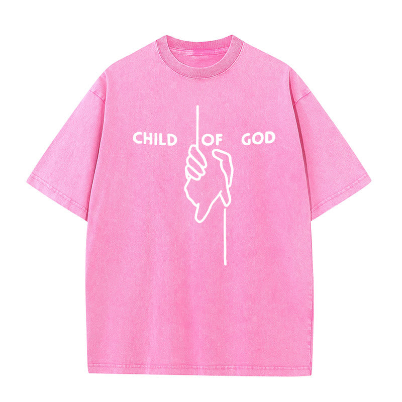 Christianartworkshop Artistic Child of God Unisex Washed T-Shirt: Hand - Cross Design and Eternal Faith - Pink - 5XL - image 12