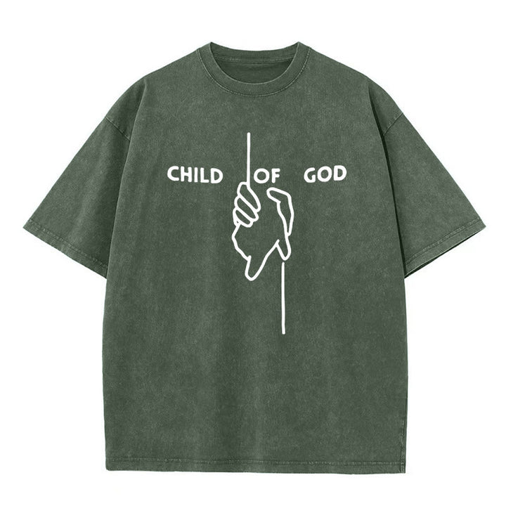 Christianartworkshop Artistic Child of God Unisex Washed T-Shirt: Hand - Cross Design and Eternal Faith - Army Green - 5XL - image 4