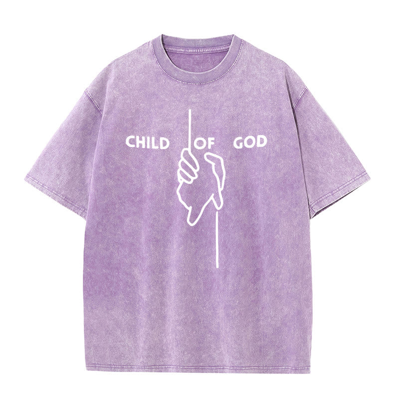 Christianartworkshop Artistic Child of God Unisex Washed T-Shirt: Hand - Cross Design and Eternal Faith - Purple - 5XL - image 8