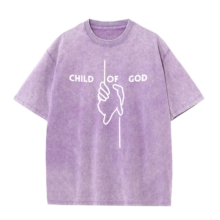 Christianartworkshop Artistic Child of God Unisex Washed T-Shirt: Hand - Cross Design and Eternal Faith - Purple - 5XL - image 8