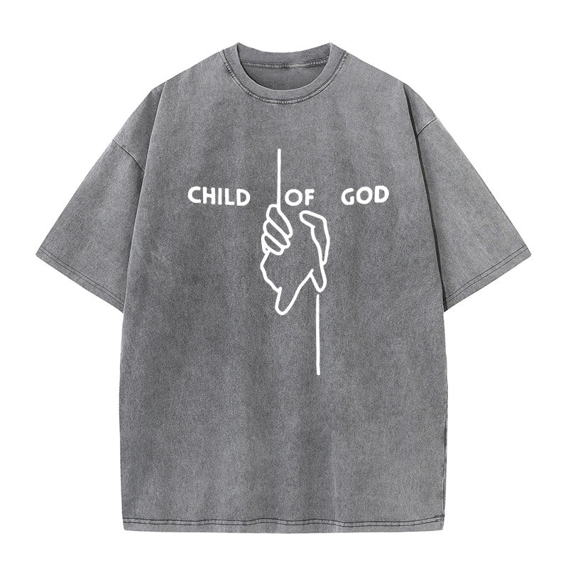 Christianartworkshop Artistic Child of God Unisex Washed T-Shirt: Hand - Cross Design and Eternal Faith - Grey - 5XL - image 6