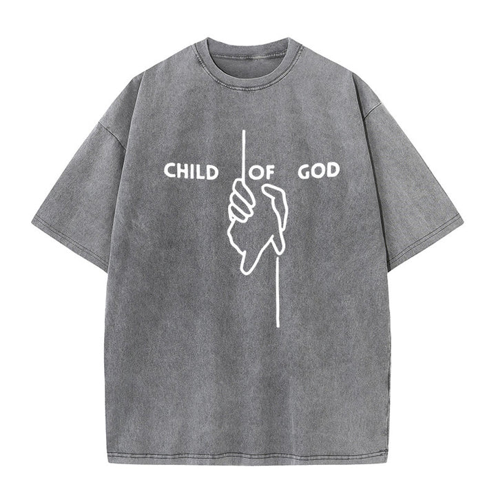 Christianartworkshop Artistic Child of God Unisex Washed T-Shirt: Hand - Cross Design and Eternal Faith - Grey - 5XL - image 6