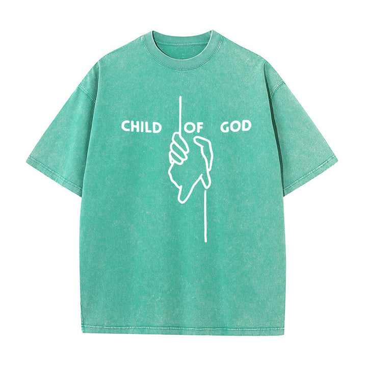 Christianartworkshop Artistic Child of God Unisex Washed T-Shirt: Hand - Cross Design and Eternal Faith - Green - 5XL - image 11