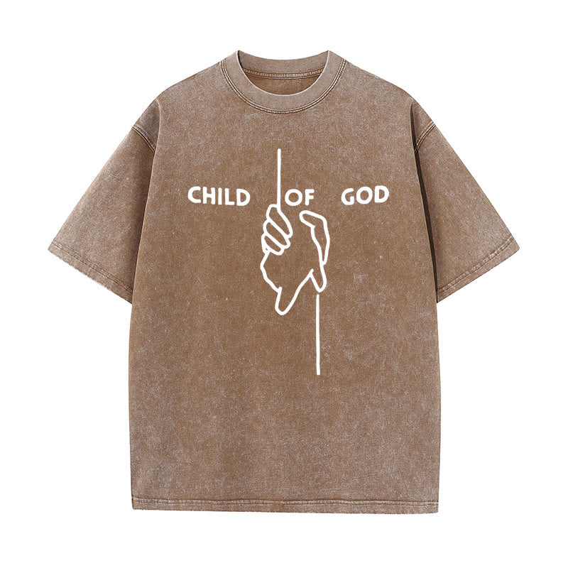 Christianartworkshop Artistic Child of God Unisex Washed T-Shirt: Hand - Cross Design and Eternal Faith - Coffee - 5XL - image 10