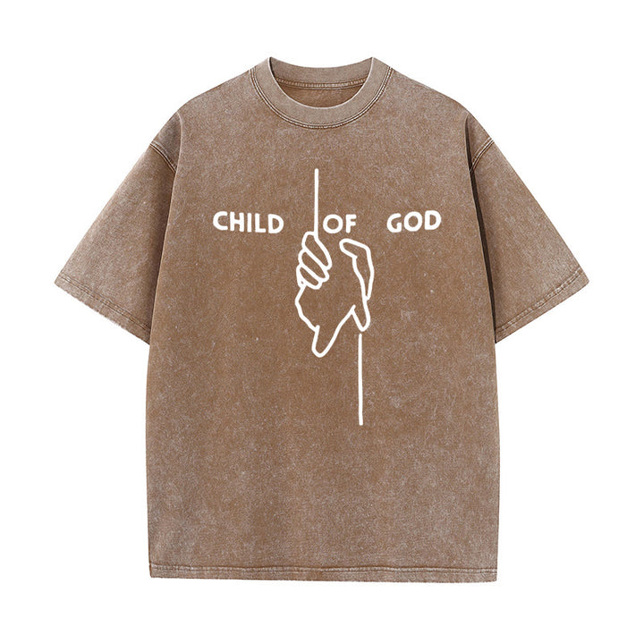 Christianartworkshop Artistic Child of God Unisex Washed T-Shirt: Hand - Cross Design and Eternal Faith - Coffee - 5XL - image 10