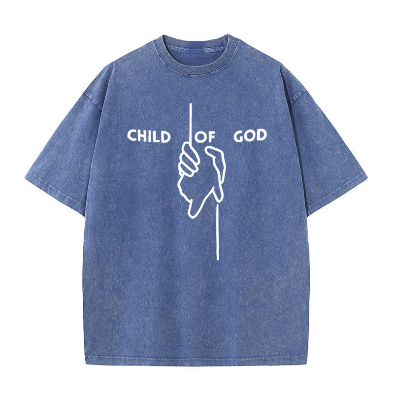 Christianartworkshop Artistic Child of God Unisex Washed T-Shirt: Hand - Cross Design and Eternal Faith - Blue - 5XL - image 7