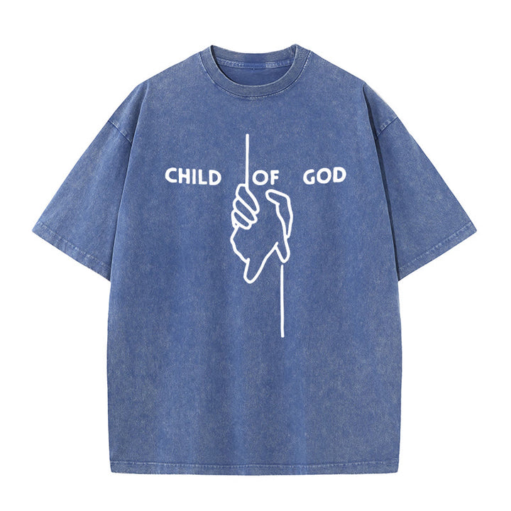 Christianartworkshop Artistic Child of God Unisex Washed T-Shirt: Hand - Cross Design and Eternal Faith - Blue - 5XL - image 7