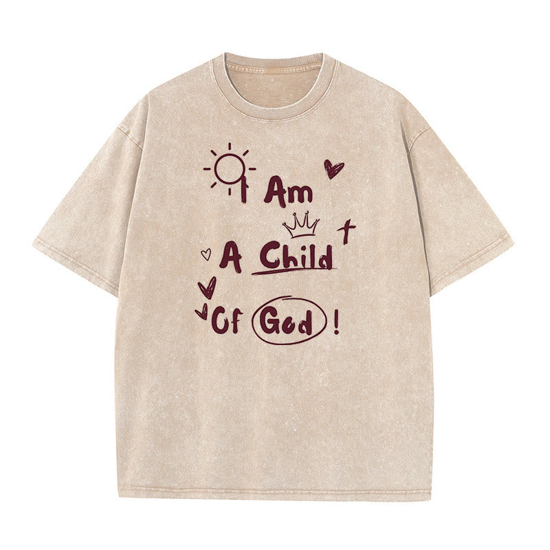 Christianartworkshop Vibrant Doodle Style I am a child of God Washed T-Shirt - Apricot - 5XL - image 1