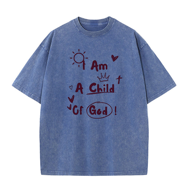 Christianartworkshop Vibrant Doodle Style I am a child of God Washed T-Shirt - Blue - 5XL - image 8