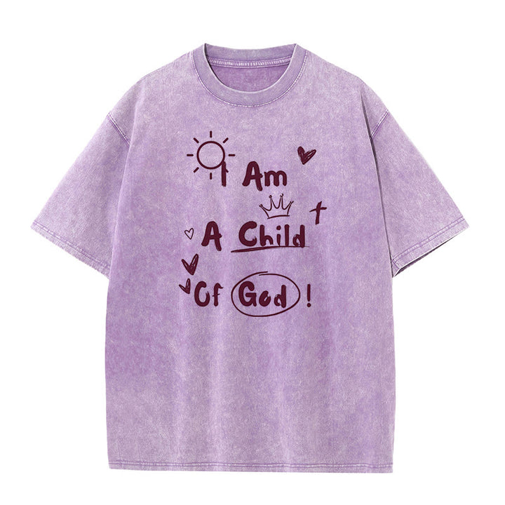 Christianartworkshop Vibrant Doodle Style I am a child of God Washed T-Shirt - Purple - 5XL - image 9