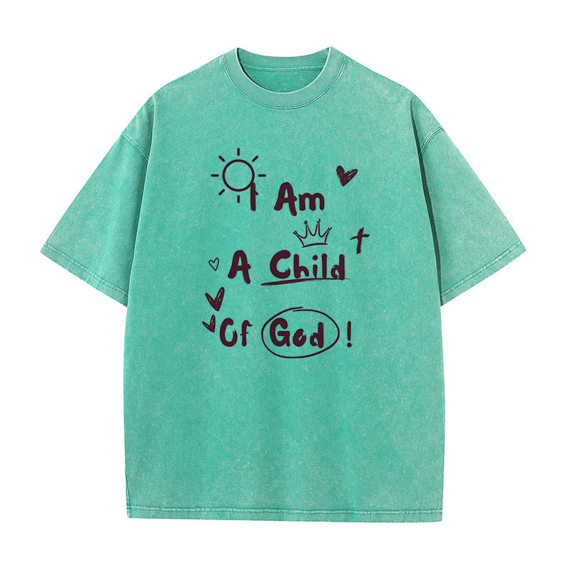 Christianartworkshop Vibrant Doodle Style I am a child of God Washed T-Shirt - Green - 5XL - image 11