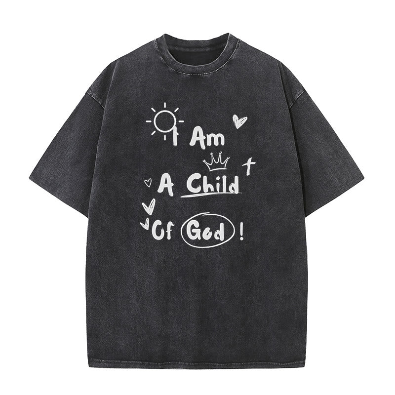 Christianartworkshop Vibrant Doodle Style I am a child of God Washed T-Shirt - Black - 5XL - image 3