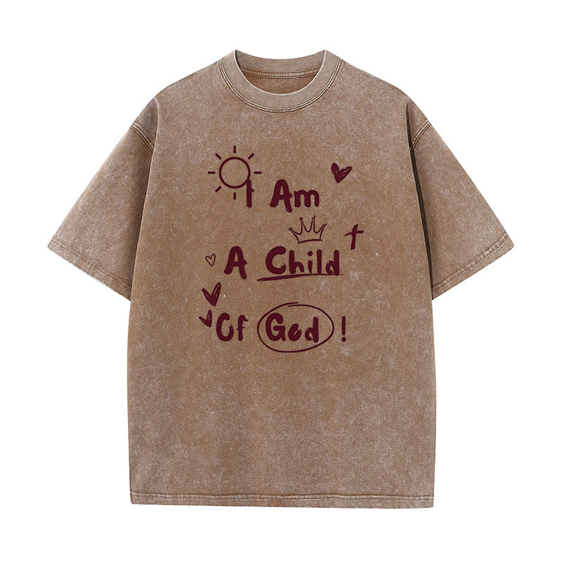 Christianartworkshop Vibrant Doodle Style I am a child of God Washed T-Shirt - Coffee - 5XL - image 10
