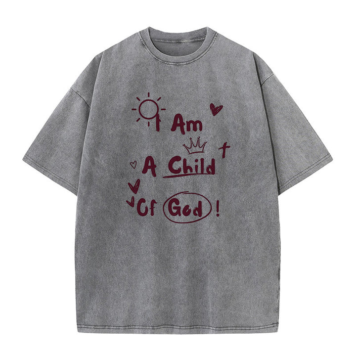 Christianartworkshop Vibrant Doodle Style I am a child of God Washed T-Shirt - Grey - 5XL - image 7