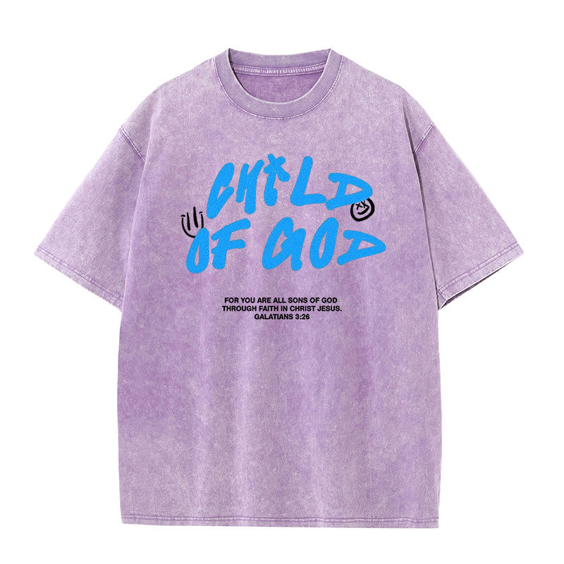 Christianartworkshop Vibrant Graffiti Style Child of God Unisex Washed T-Shirt - Purple - 5XL - image 8