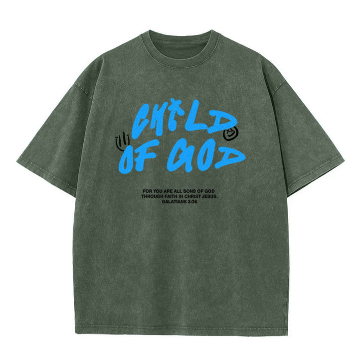 Christianartworkshop Vibrant Graffiti Style Child of God Unisex Washed T-Shirt - Army Green - 5XL - image 4