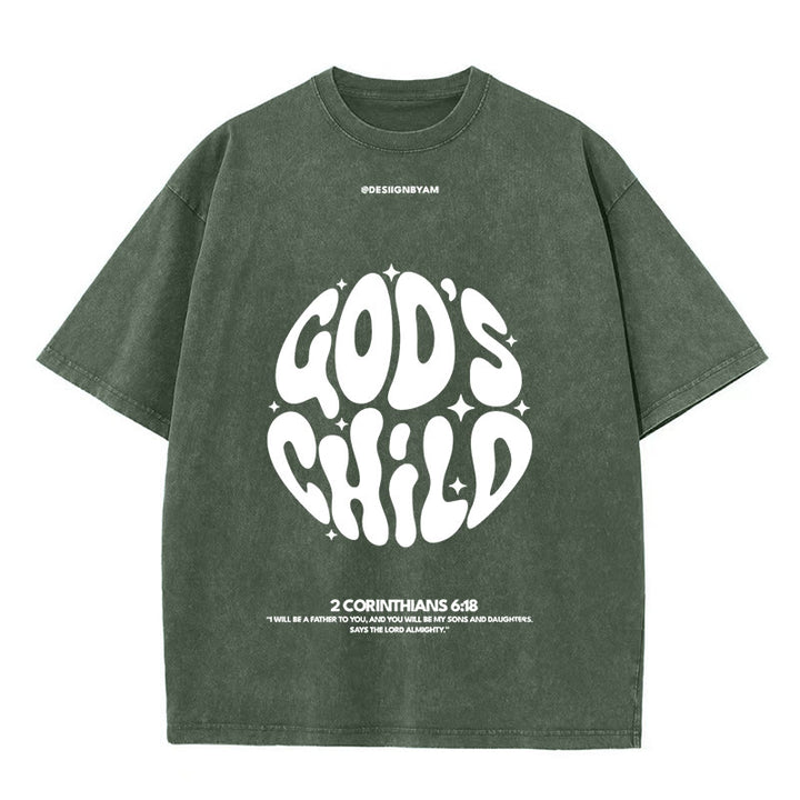 Christianartworkshop Retro Psychedelic Style Child of God Unisex Washed T-Shirt - Army Green - 5XL - image 5