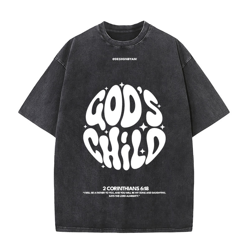 Christianartworkshop Retro Psychedelic Style Child of God Unisex Washed T-Shirt - Black - 5XL - image 2