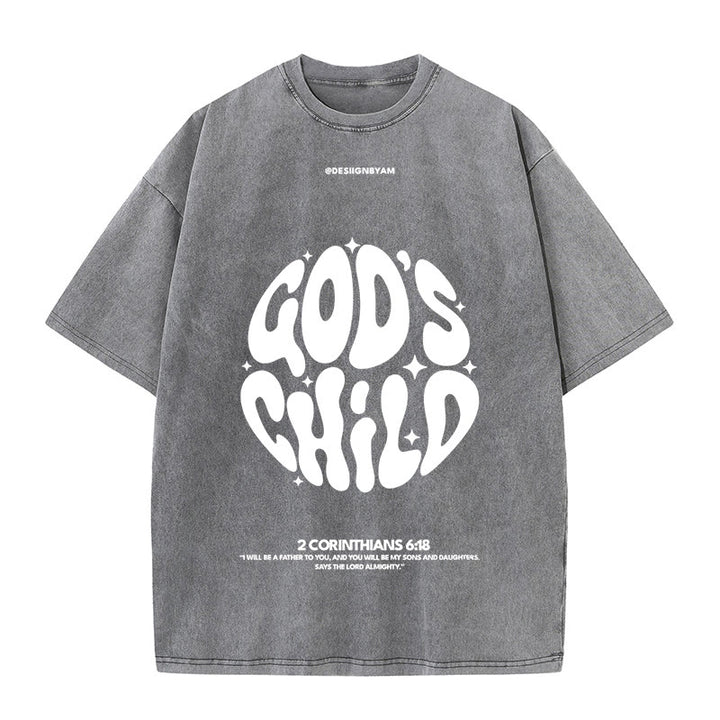 Christianartworkshop Retro Psychedelic Style Child of God Unisex Washed T-Shirt - Grey - 5XL - image 7