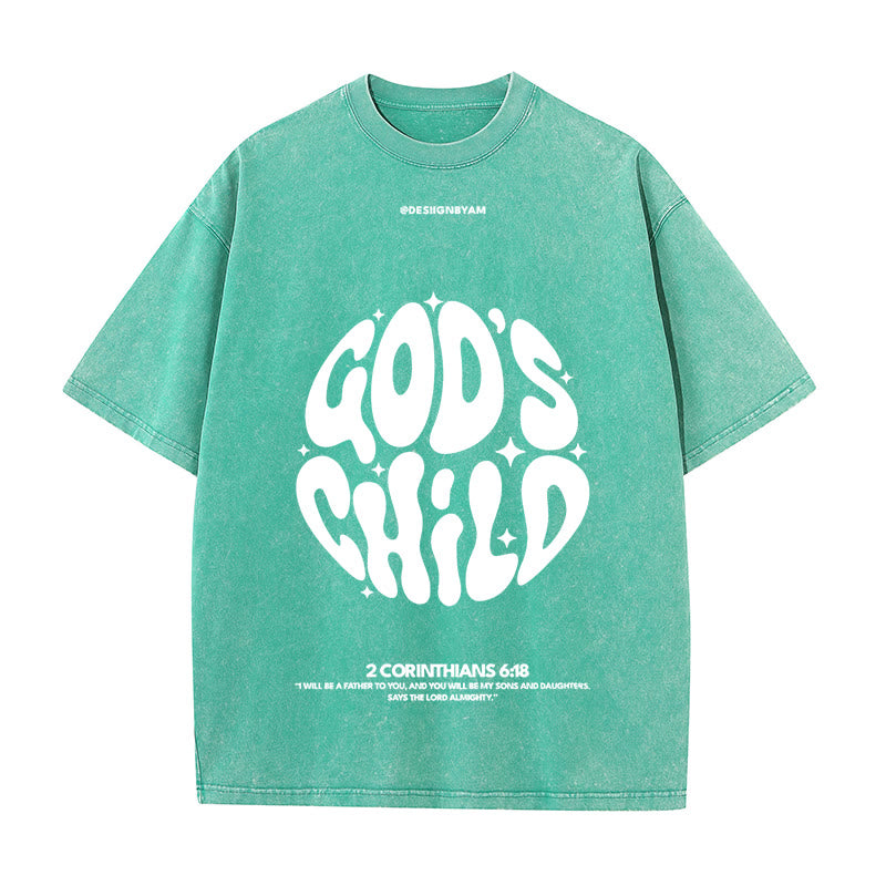 Christianartworkshop Retro Psychedelic Style Child of God Unisex Washed T-Shirt - Green - 5XL - image 1