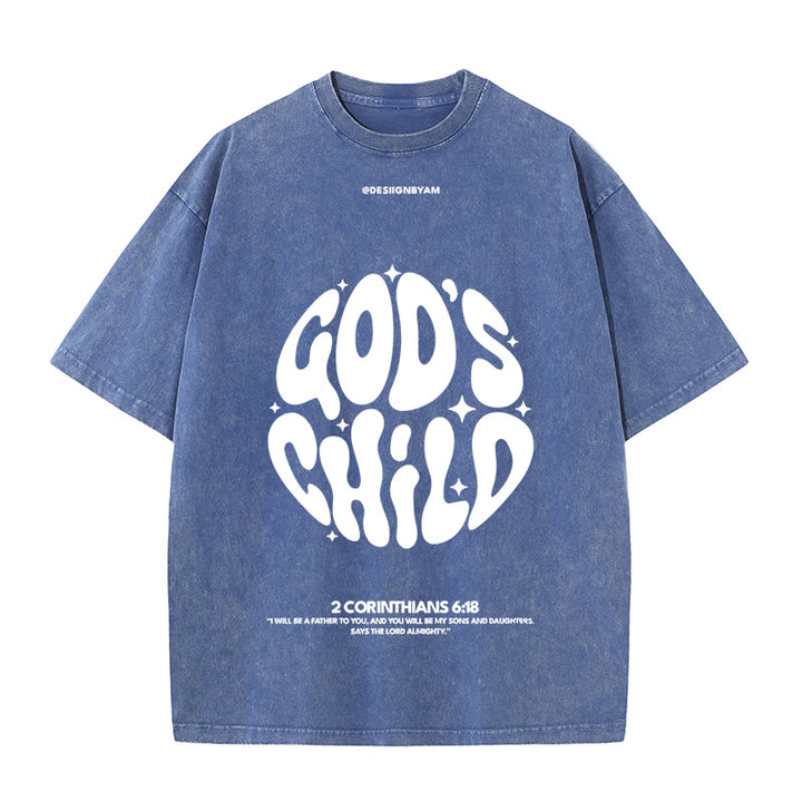 Christianartworkshop Retro Psychedelic Style Child of God Unisex Washed T-Shirt - Blue - 5XL - image 8