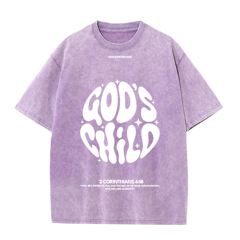 Christianartworkshop Retro Psychedelic Style Child of God Unisex Washed T-Shirt - Purple - 5XL - image 9