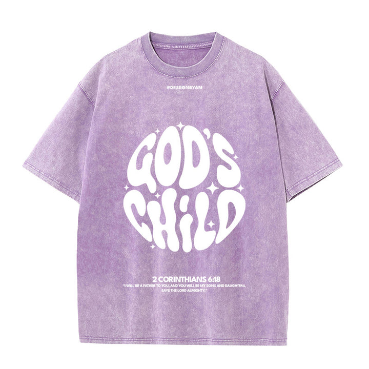 Christianartworkshop Retro Psychedelic Style Child of God Unisex Washed T-Shirt - Purple - 5XL - image 9
