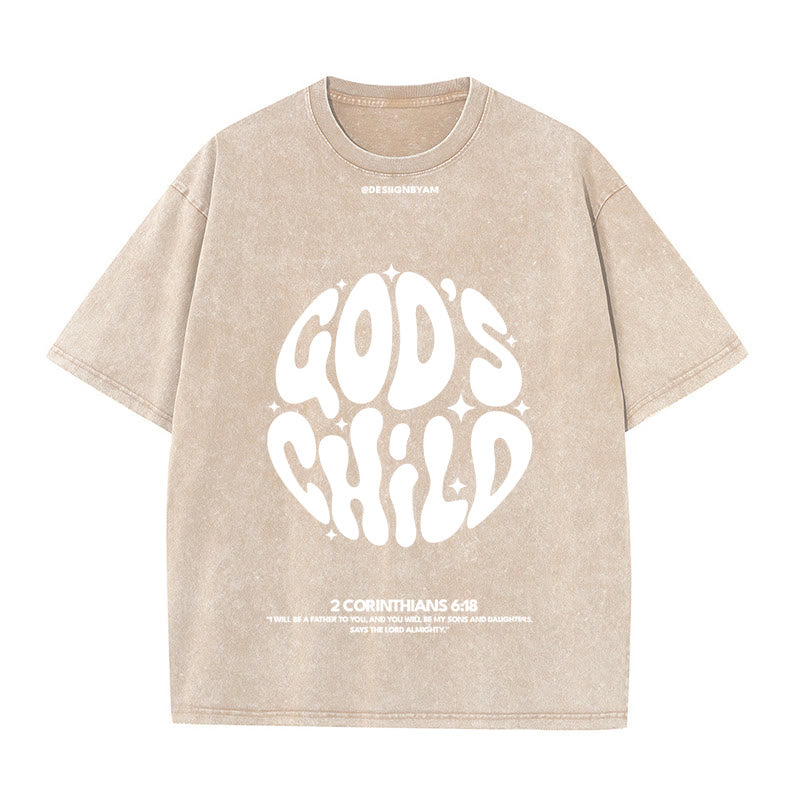 Christianartworkshop Retro Psychedelic Style Child of God Unisex Washed T-Shirt - Apricot - 5XL - image 10
