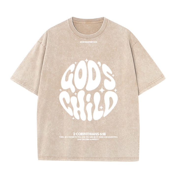 Christianartworkshop Retro Psychedelic Style Child of God Unisex Washed T-Shirt - Apricot - 5XL - image 10