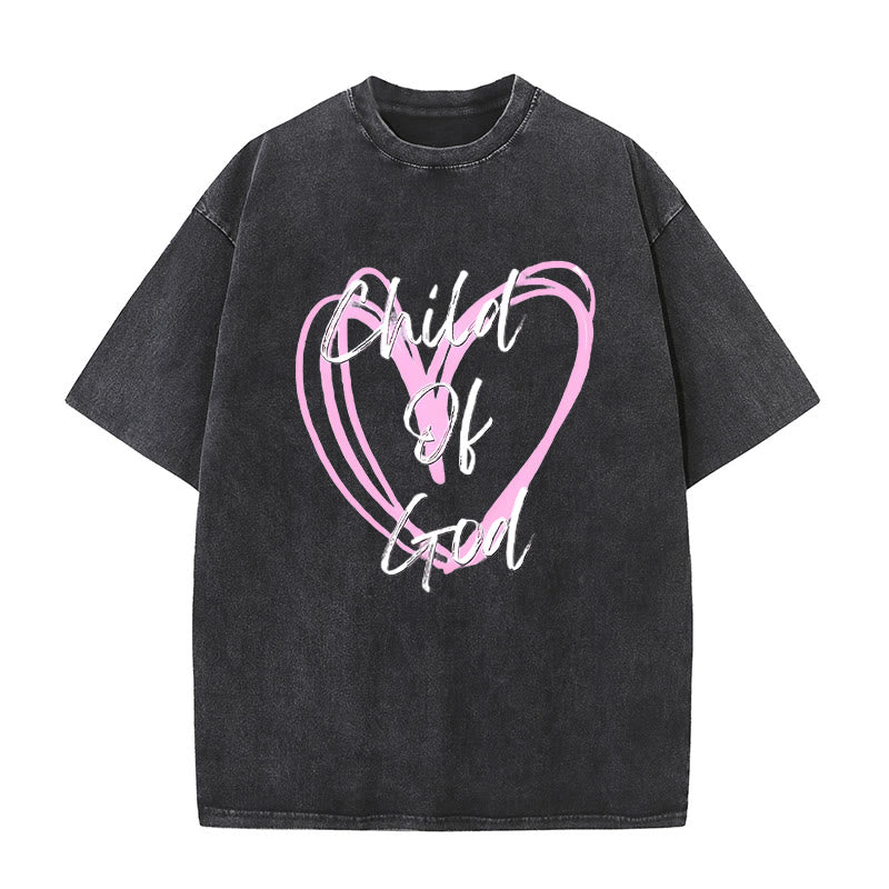 Christianartworkshop Romantic Child of God with Sacred Heart Unisex Washed T-Shirt - Black - 5XL - image 1