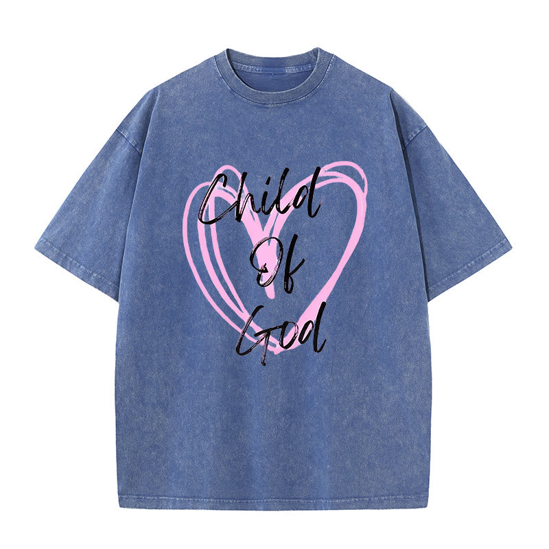Christianartworkshop Romantic Child of God with Sacred Heart Unisex Washed T-Shirt - Blue - 5XL - image 7