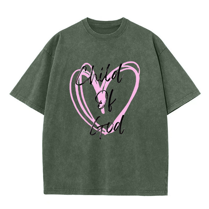 Christianartworkshop Romantic Child of God with Sacred Heart Unisex Washed T-Shirt - Army Green - 5XL - image 4