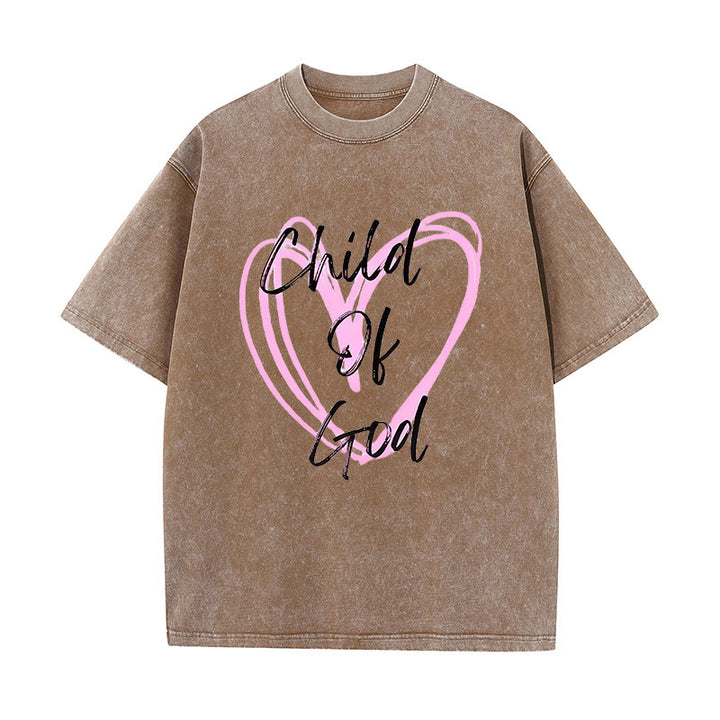 Christianartworkshop Romantic Child of God with Sacred Heart Unisex Washed T-Shirt - Coffee - 5XL - image 10