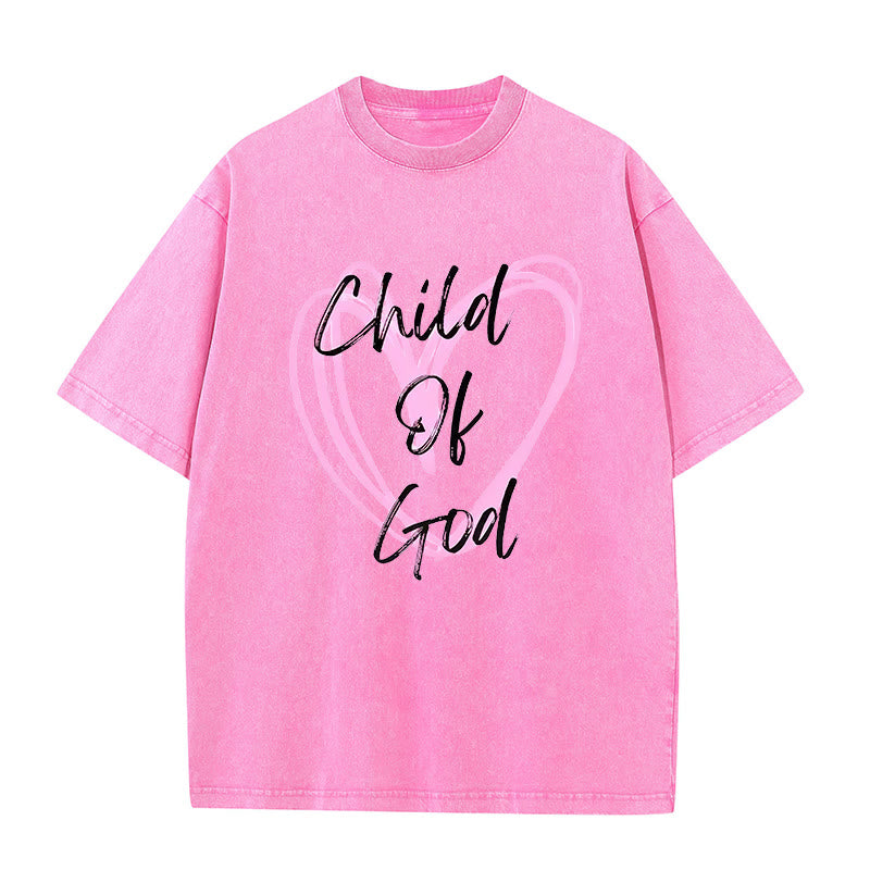 Christianartworkshop Romantic Child of God with Sacred Heart Unisex Washed T-Shirt - Pink - 5XL - image 12