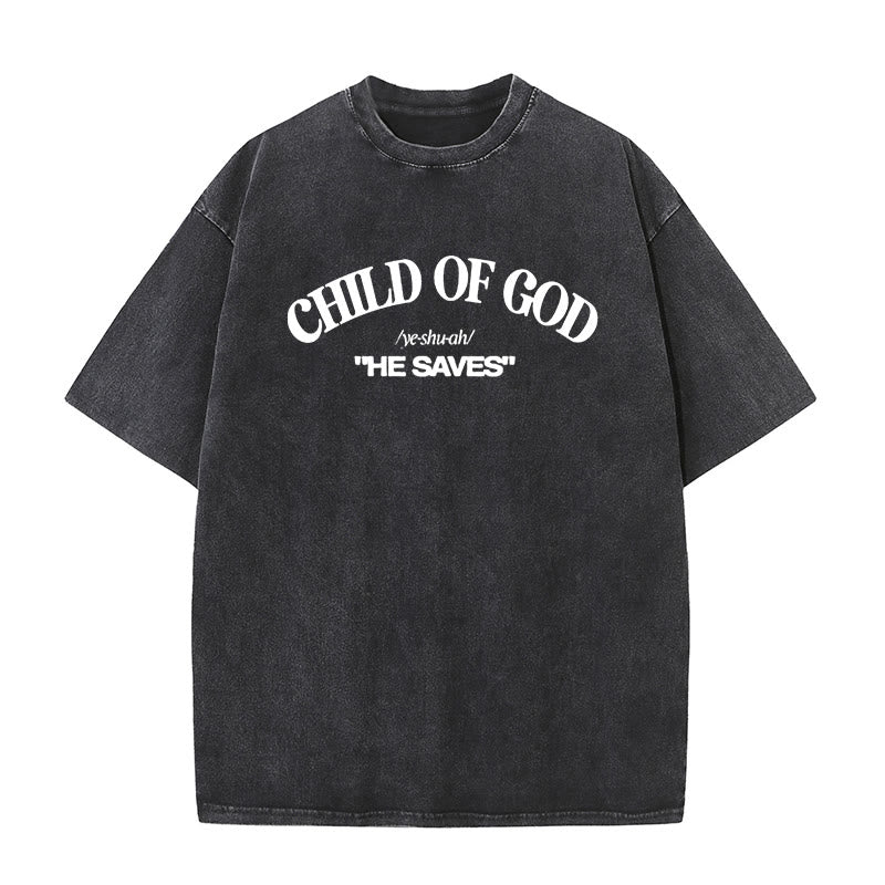 Christianartworkshop Classic Style He Save Child of God Unisex Washed T-Shirt - Black - 5XL - image 1