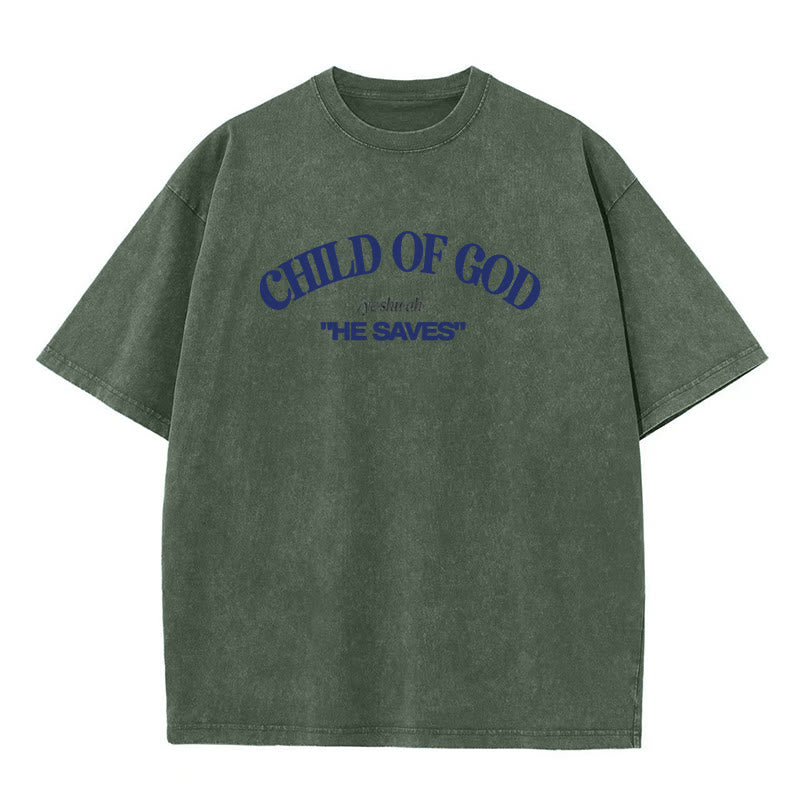 Christianartworkshop Classic Style He Save Child of God Unisex Washed T-Shirt - Army Green - 5XL - image 4