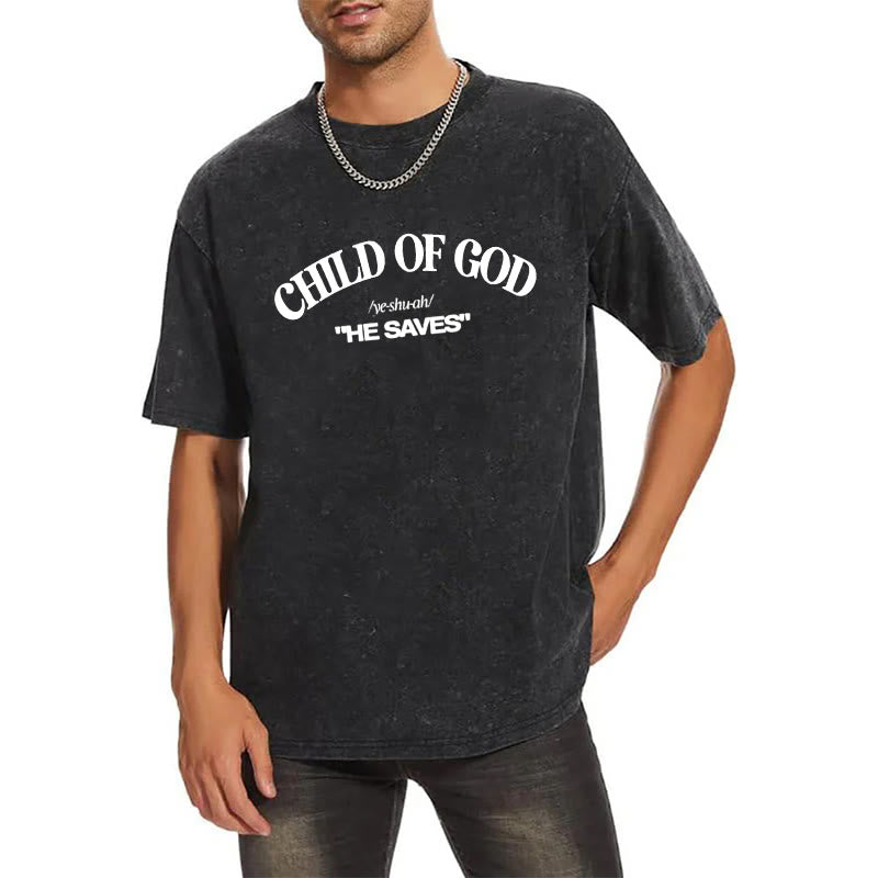 Christianartworkshop Classic Style He Save Child of God Unisex Washed T-Shirt - image 2