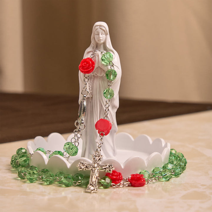 Christianartworkshop Handmade Floral Crystal Beads & Crucifix with Virgin Mary Medal Rosary: Blossom of Grace Elegance - image 5
