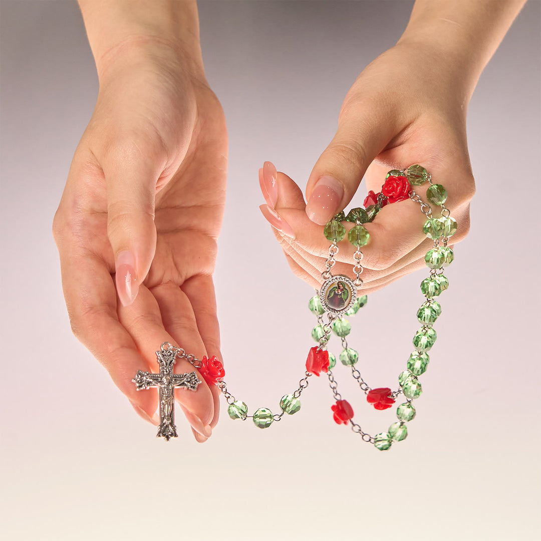 Christianartworkshop Handmade Floral Crystal Beads & Crucifix with Virgin Mary Medal Rosary: Blossom of Grace Elegance - image 9