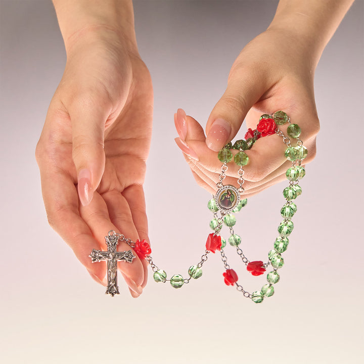 Christianartworkshop Handmade Floral Crystal Beads & Crucifix with Virgin Mary Medal Rosary: Blossom of Grace Elegance - image 9