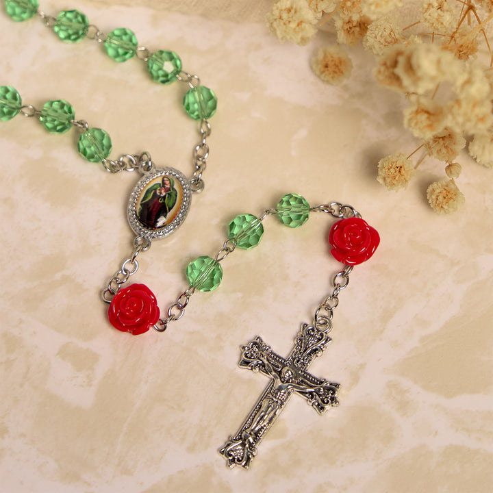 Christianartworkshop Handmade Floral Crystal Beads & Crucifix with Virgin Mary Medal Rosary: Blossom of Grace Elegance - image 6